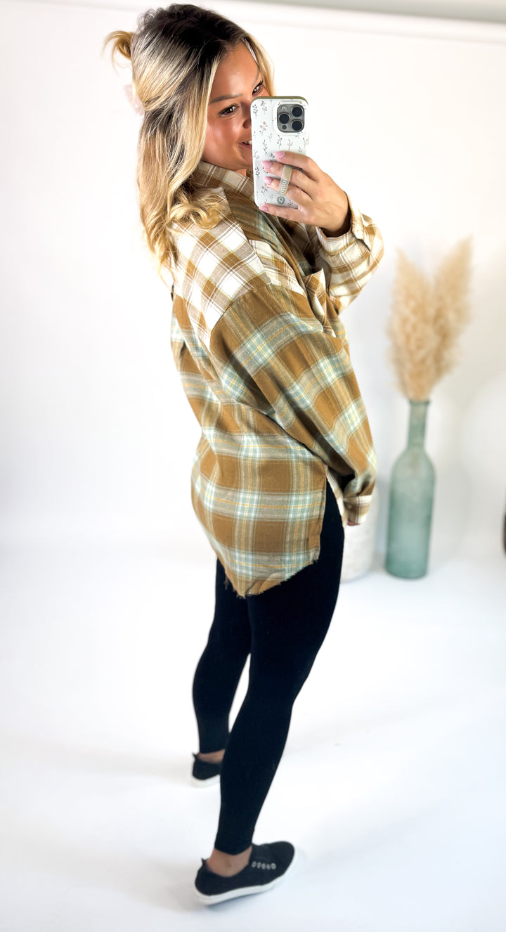 Golden Pines Plaid Button Up