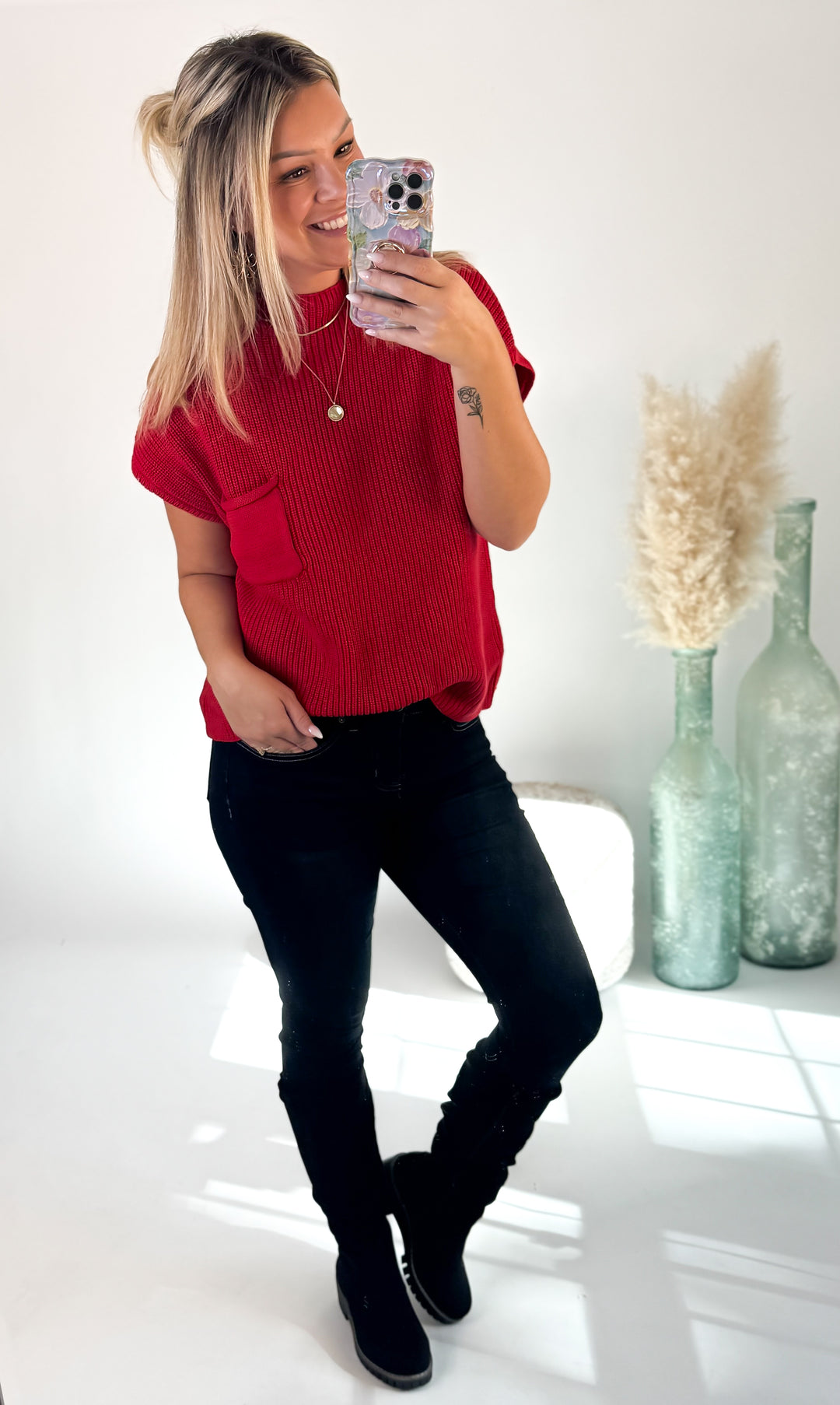 ⭐Door Buster⭐ Mistletoe Mock Neck Sweater Ruby