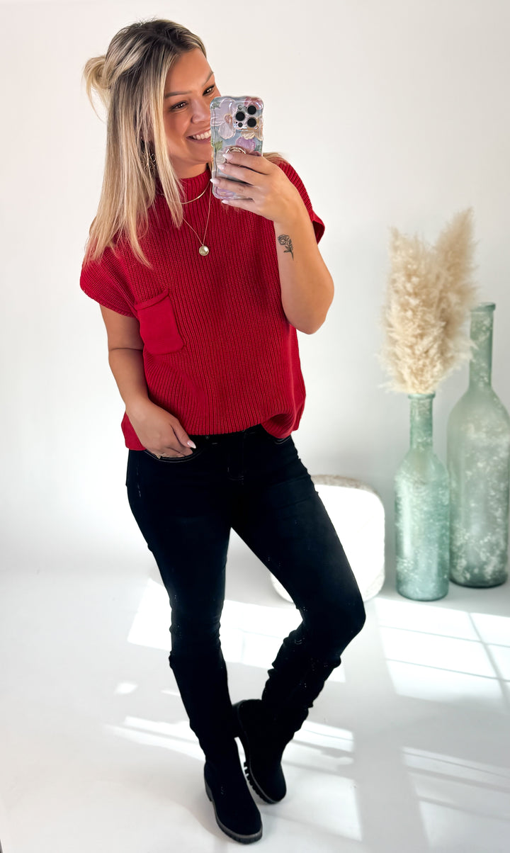 ⭐Door Buster⭐ Mistletoe Mock Neck Sweater Ruby