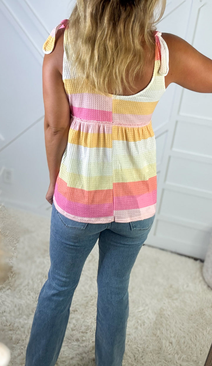 Sunset Swirl Tie Shoulder Top