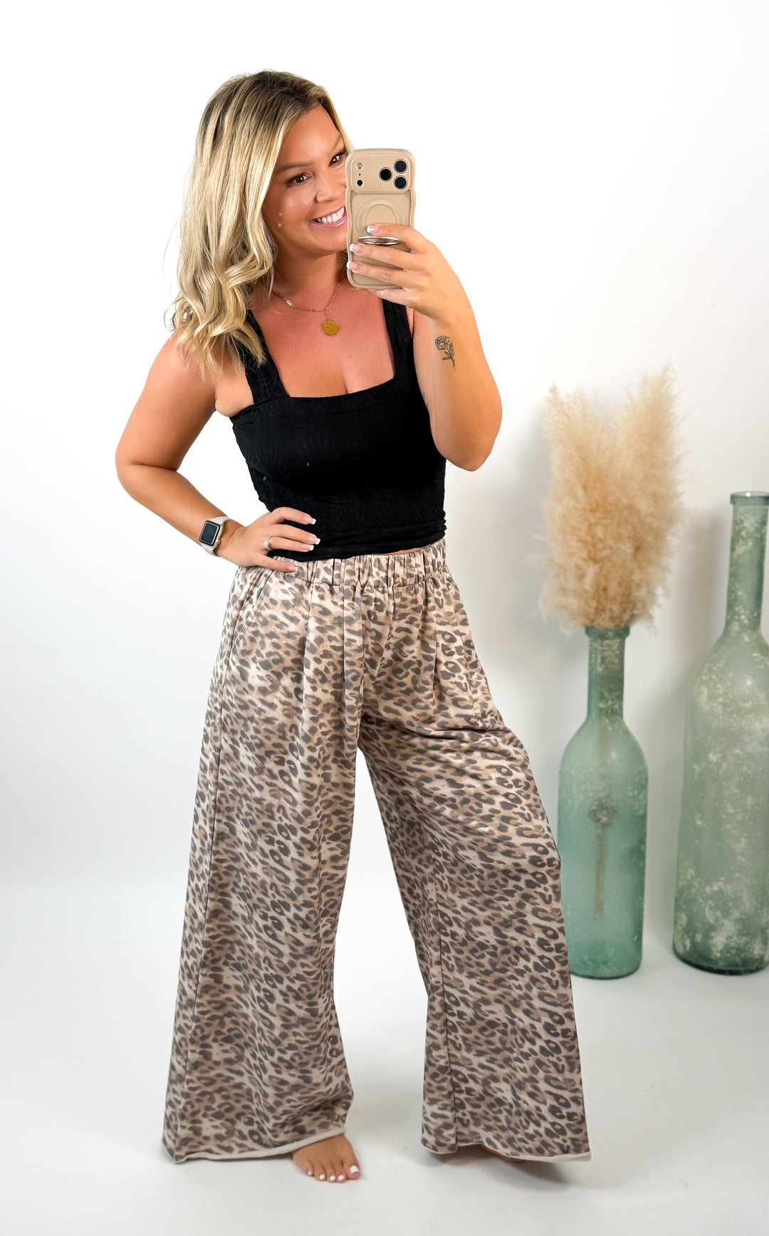Wild Side Leopard Print Wide Pants