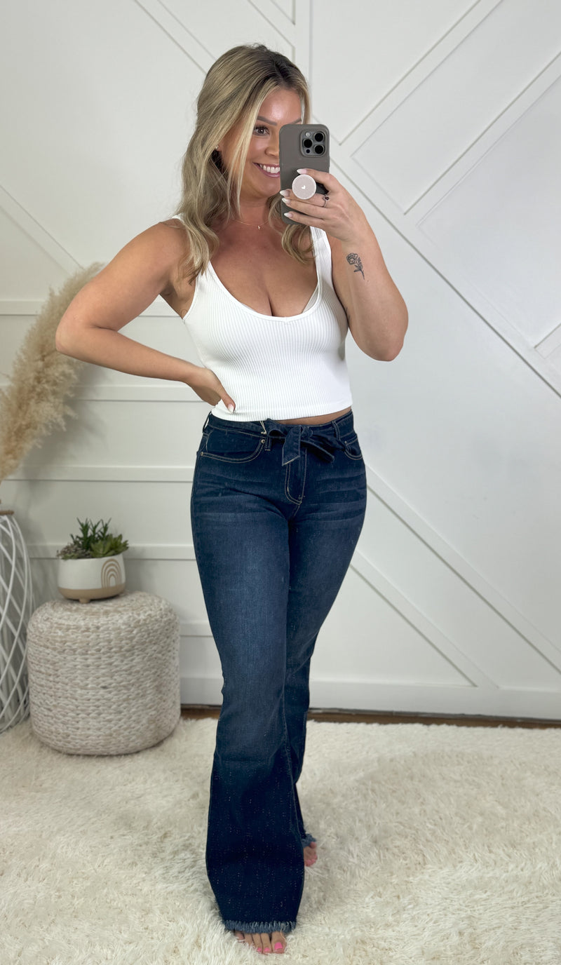 Lainey High Rise Flare Frayed Jeans
