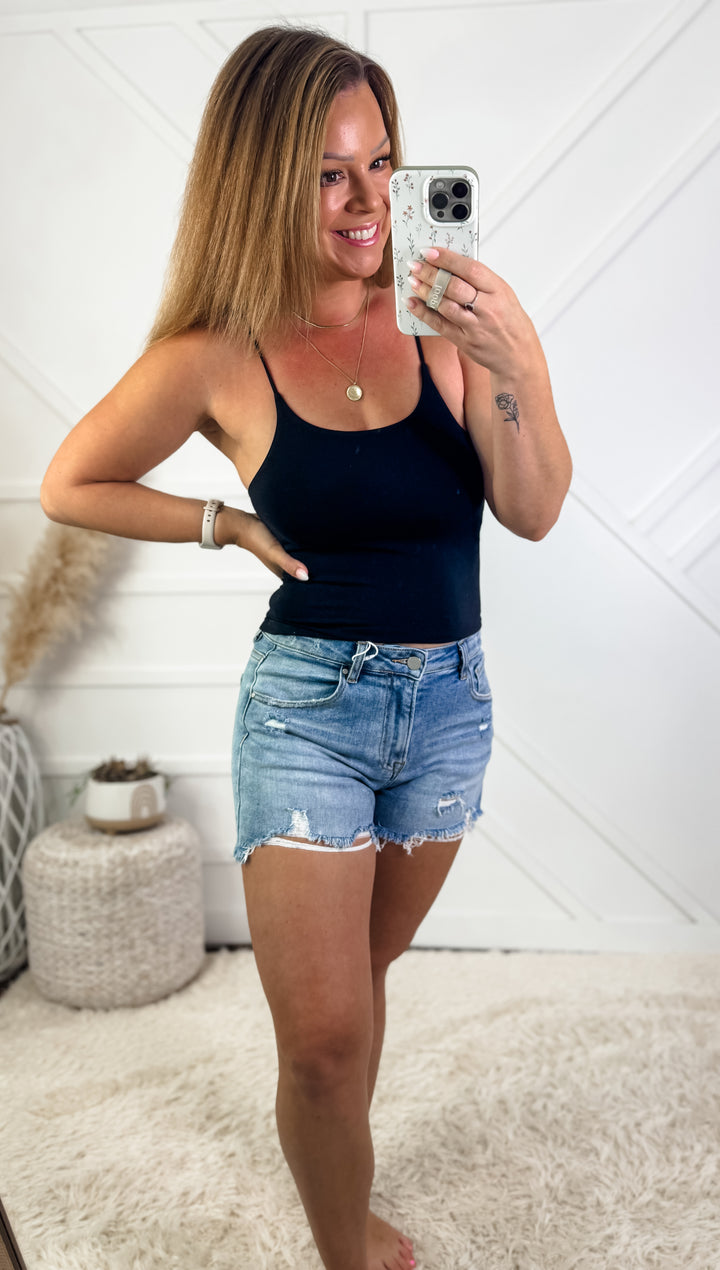 Elastic Strap Double Layer Crop Cami