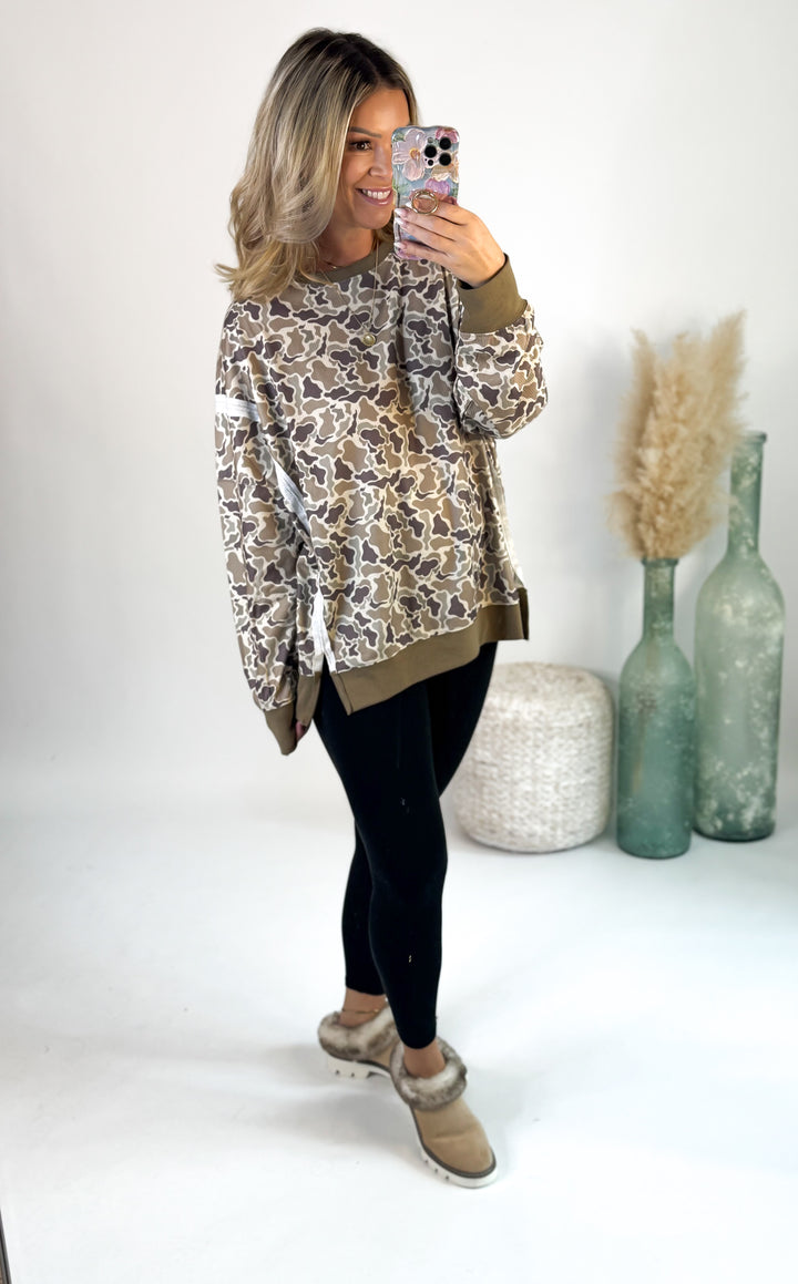 Birdie Double Front Slit Pullover in Duck Camo