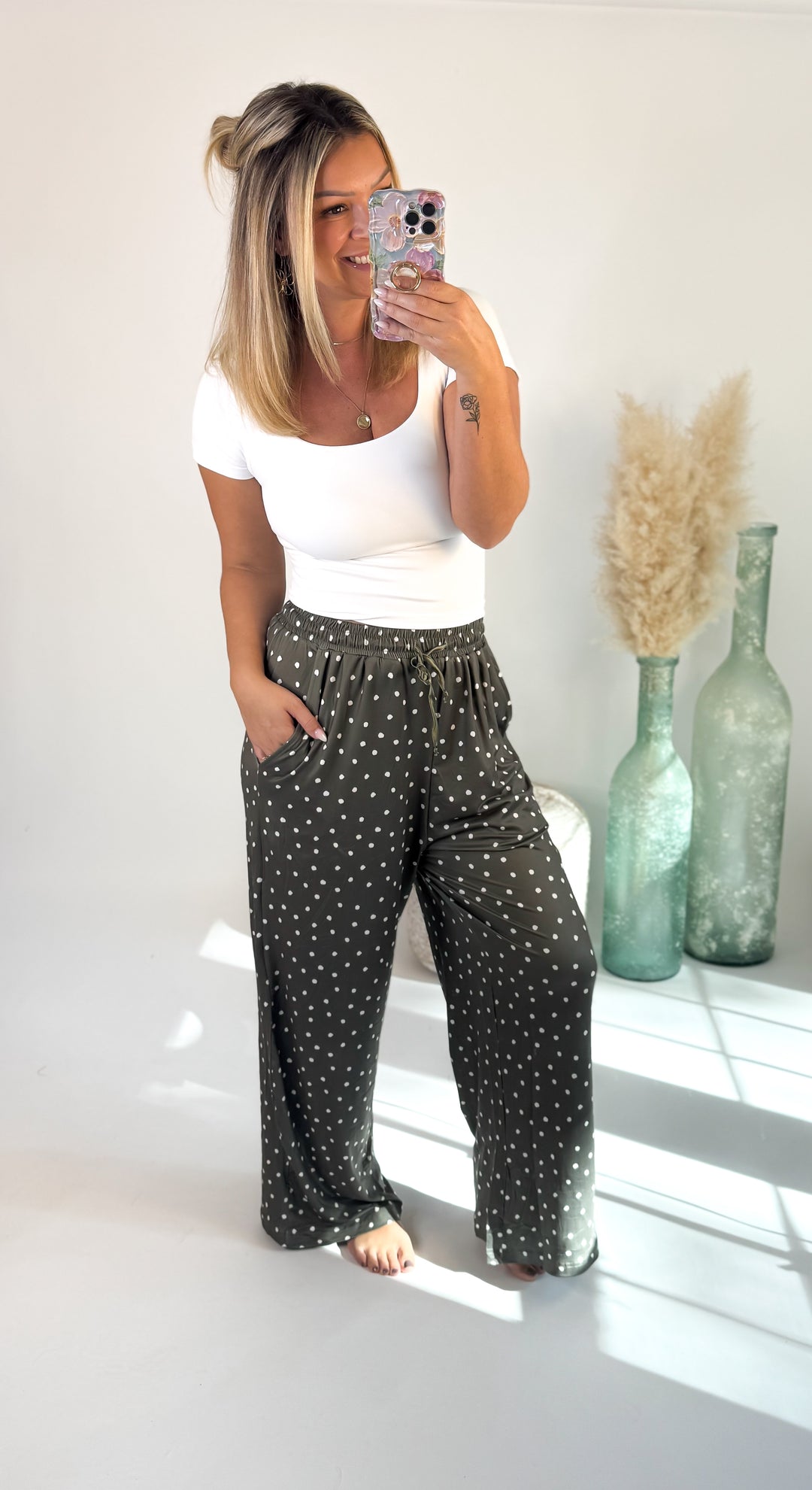 Sleepy Sprinkles Green Pajama Pants with Satin Bow