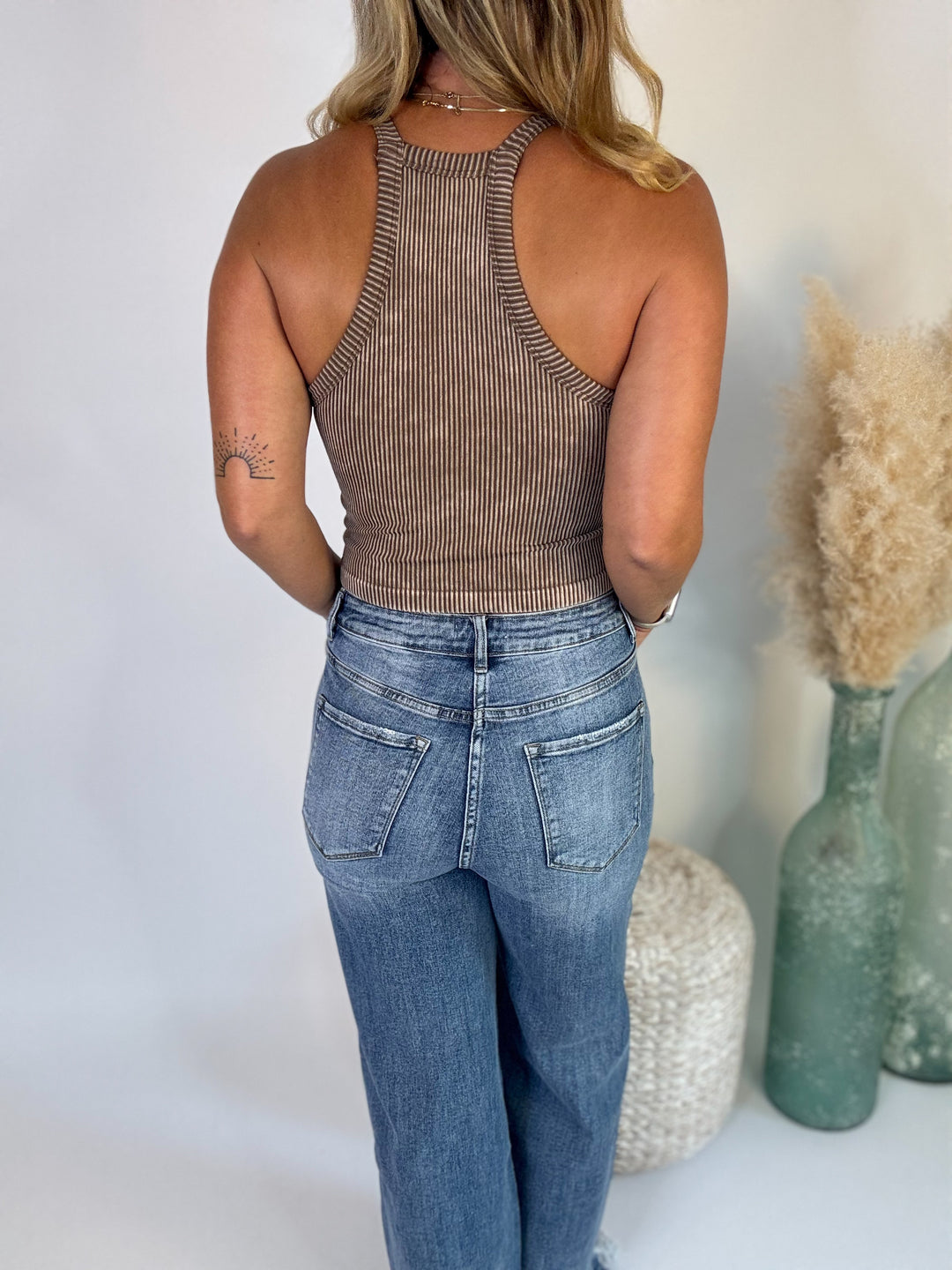 Mocha Ribbed Halter Crop