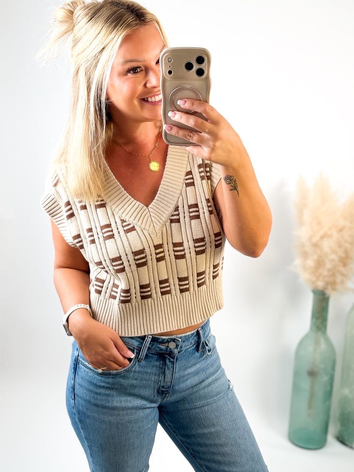 Coffee Date Plaid Knit Top