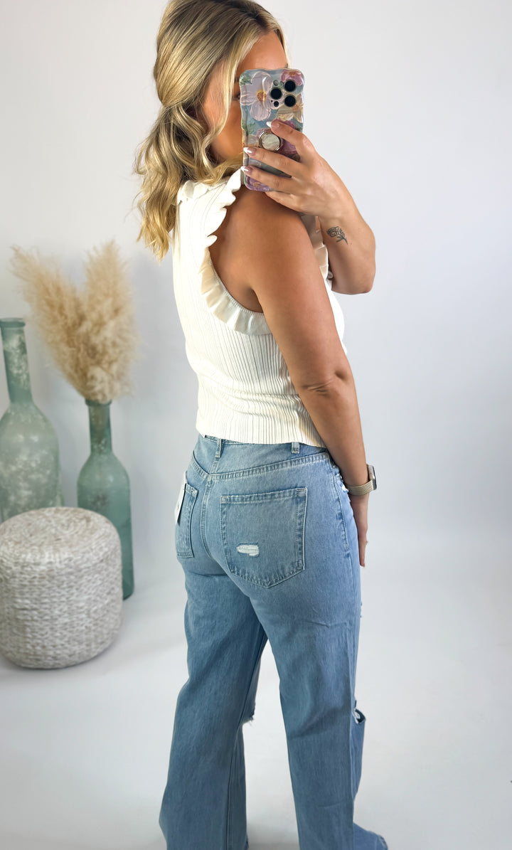 Sweet Whisper Ruffle Tie Top