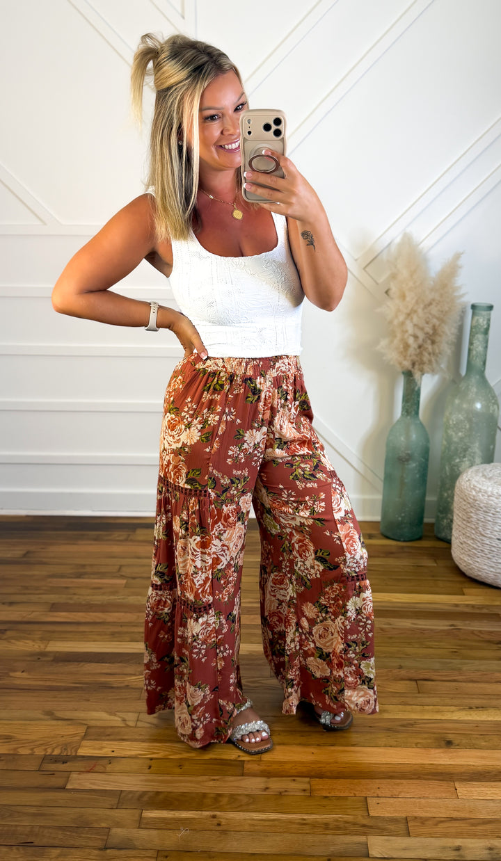 Autumn Romance Floral Palazzo Pants no