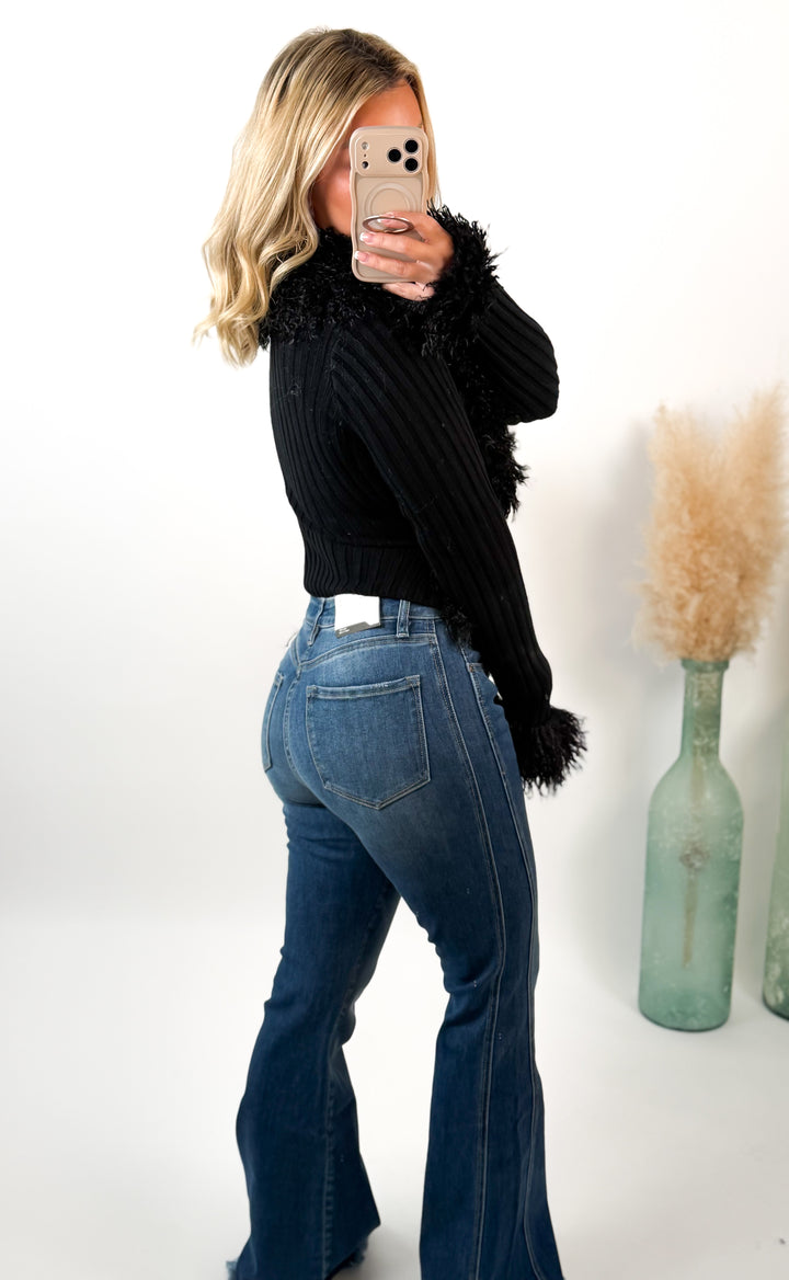 All Eyes On Me Black Faux Fur Trim Cardigan
