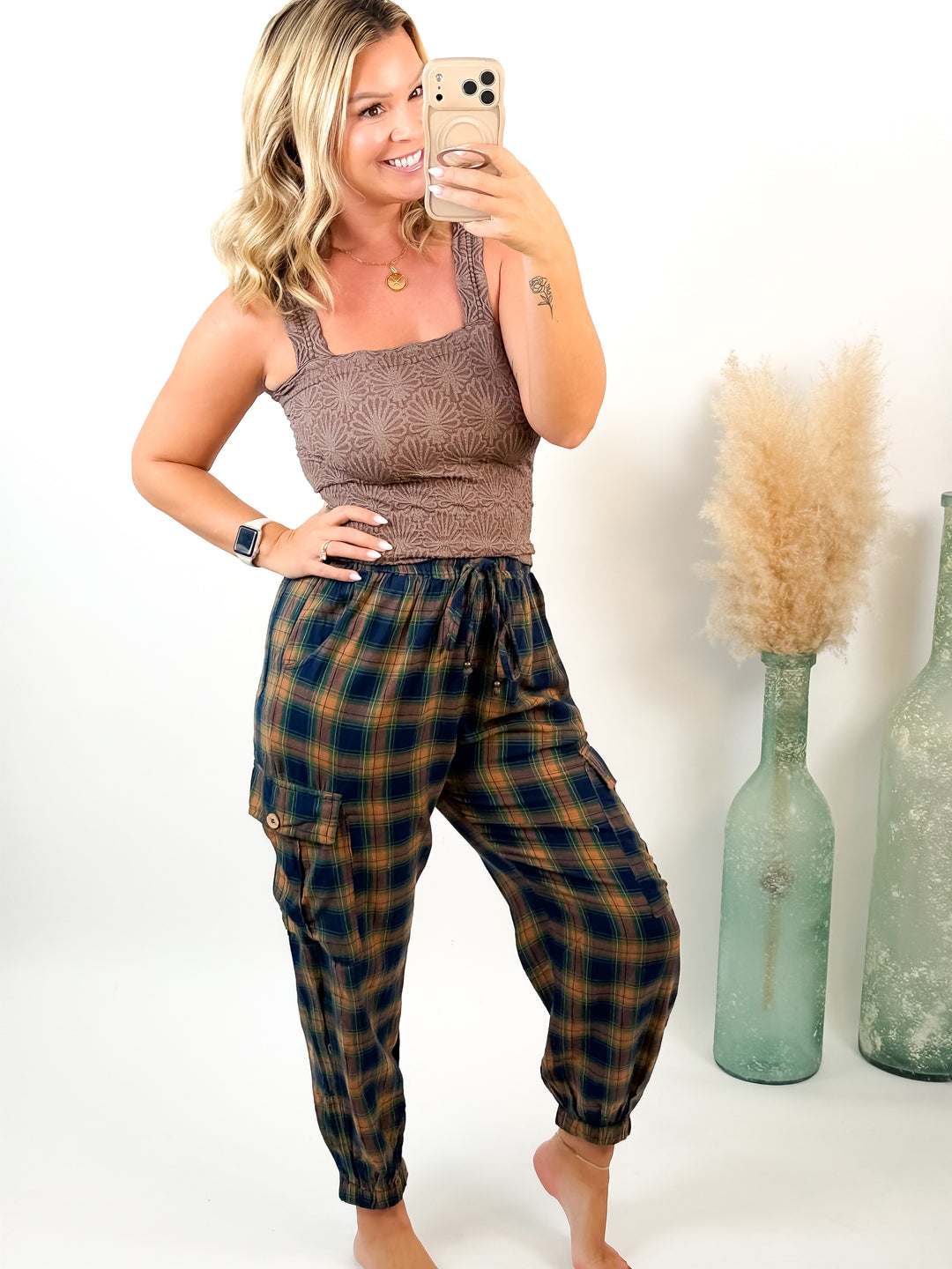 Autumn Trails Plaid Cargo Joggers