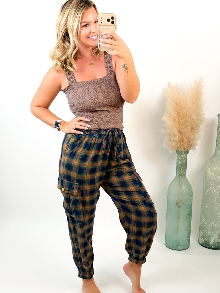Autumn Trails Plaid Cargo Joggers
