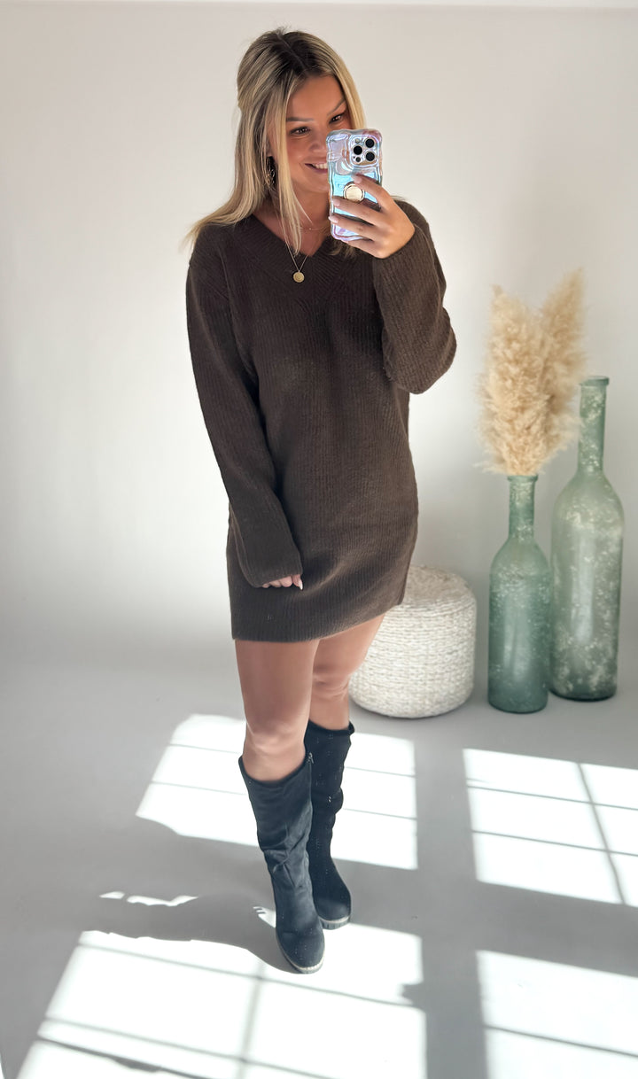 Chocolate Brown Cozy Sweater Dress