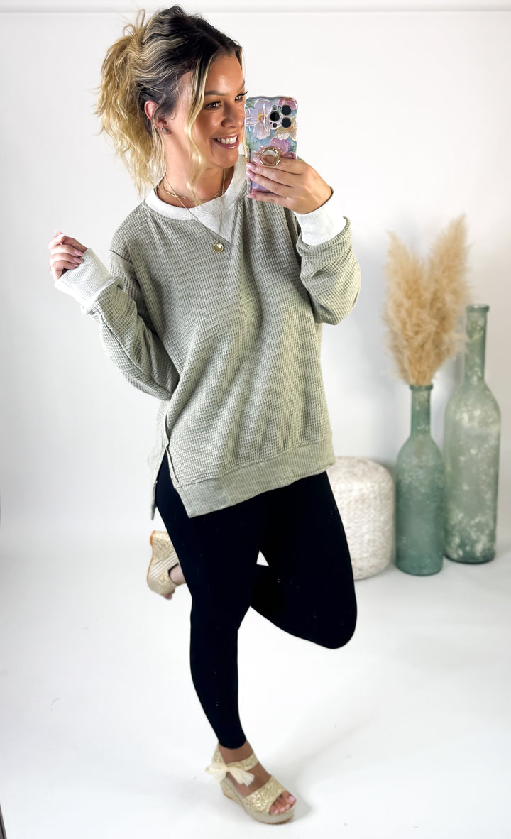 The Sage Serenity Waffle Pullover