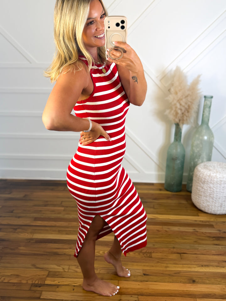 Harbor Midi Dress Red Stripe