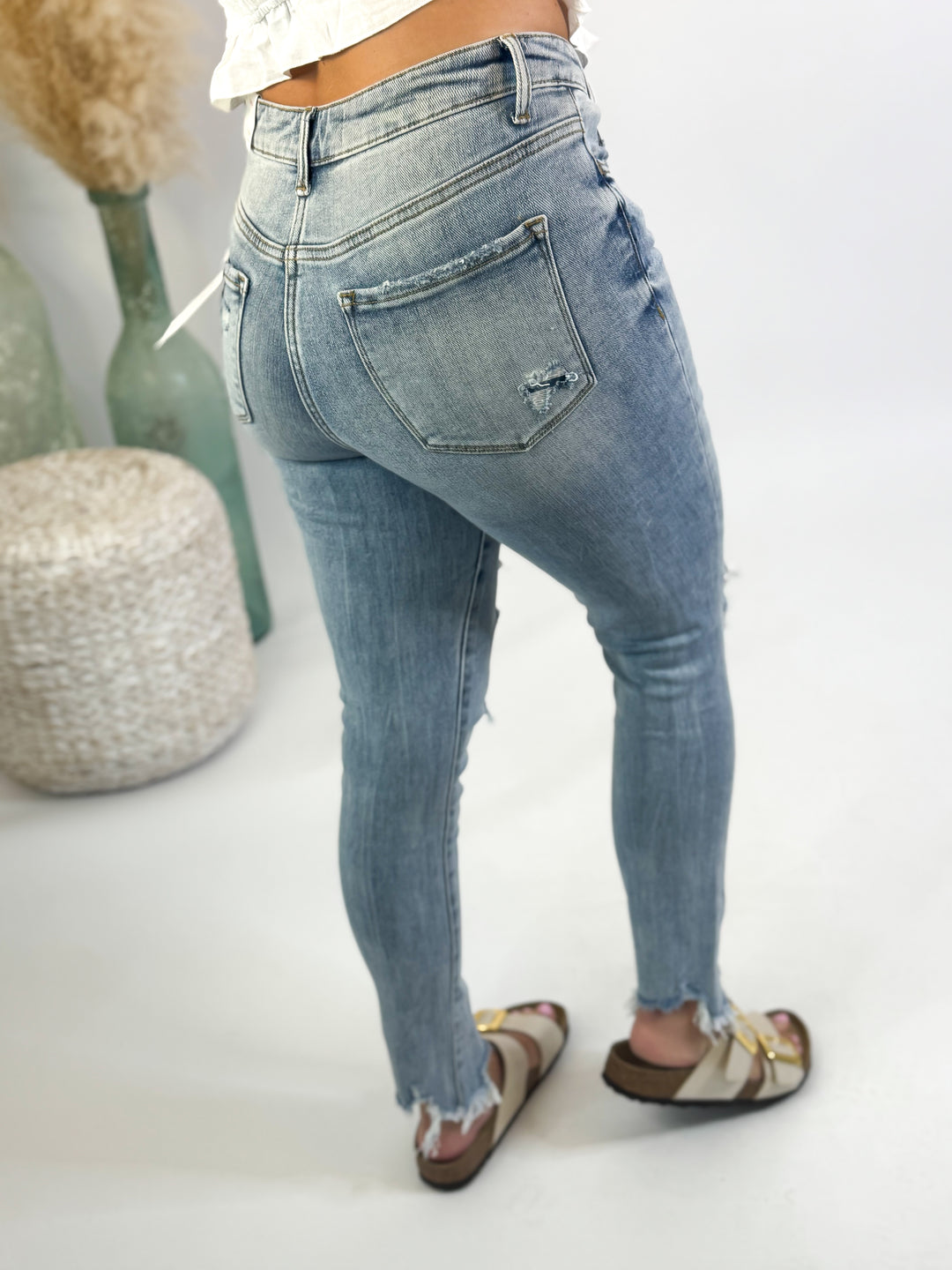 High Rise Distressed Ankle Skinny Jeans by Lovervet