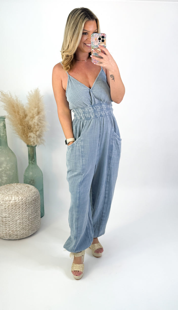 Jenni Mineral Washed Cotton Gauze Casual Jumpsuit