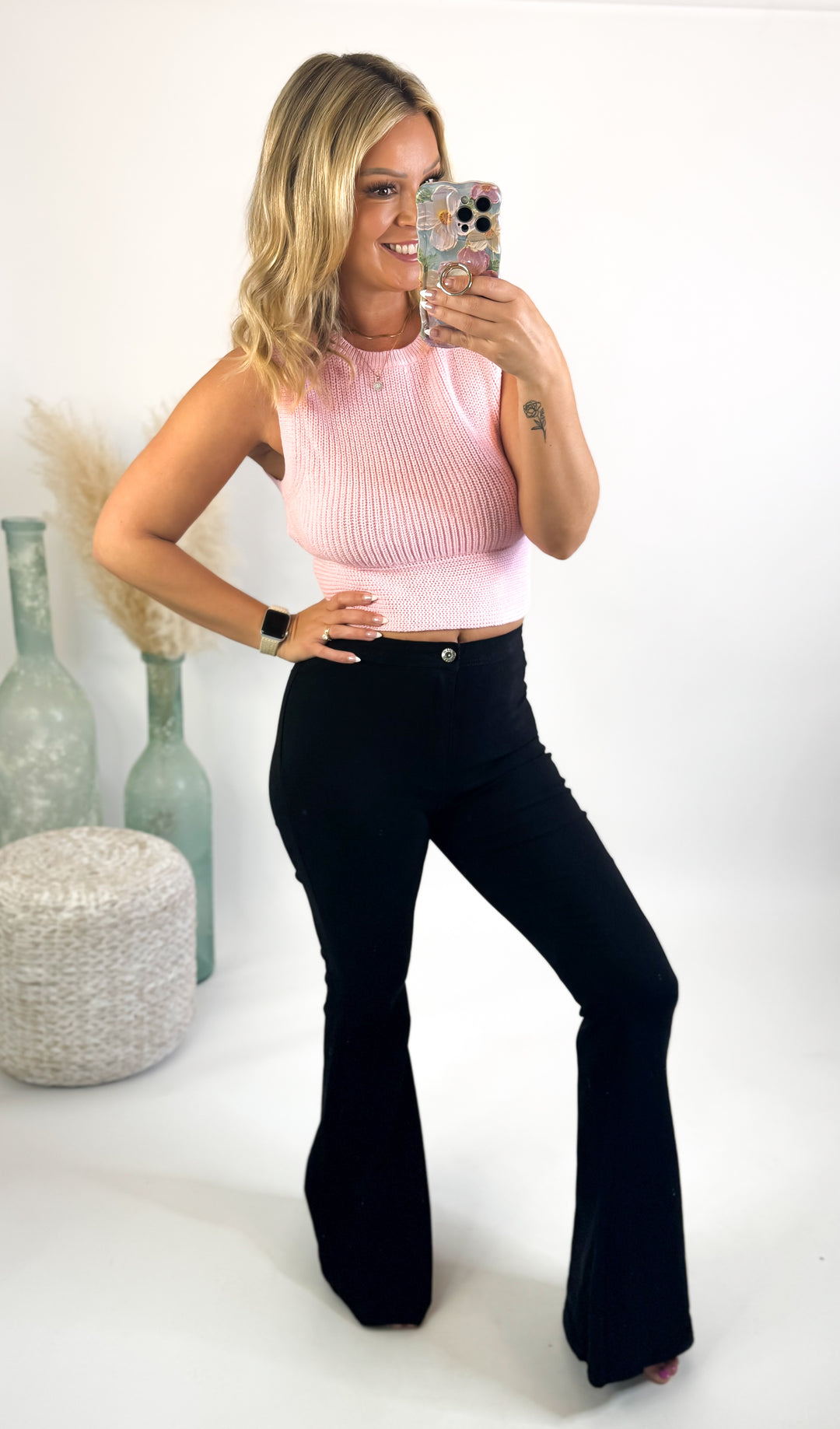 Sunbeam Bow Back Sweater Tank Pink