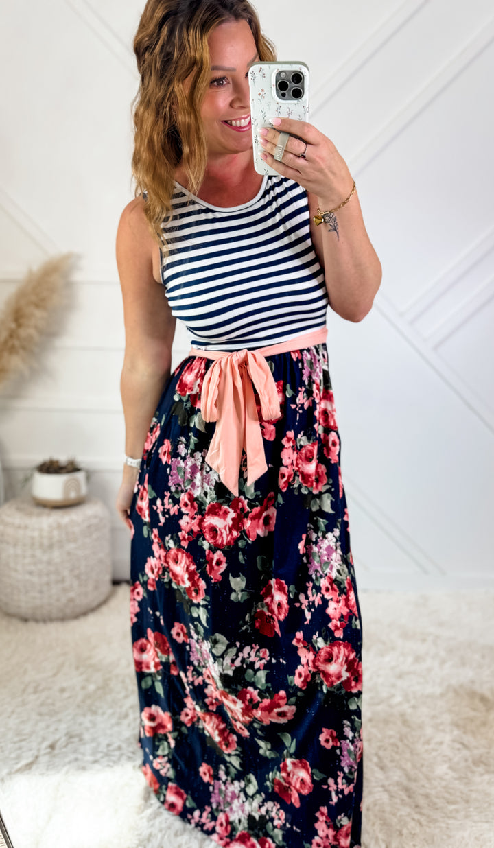 Bloom & Stripe Maxi Dress