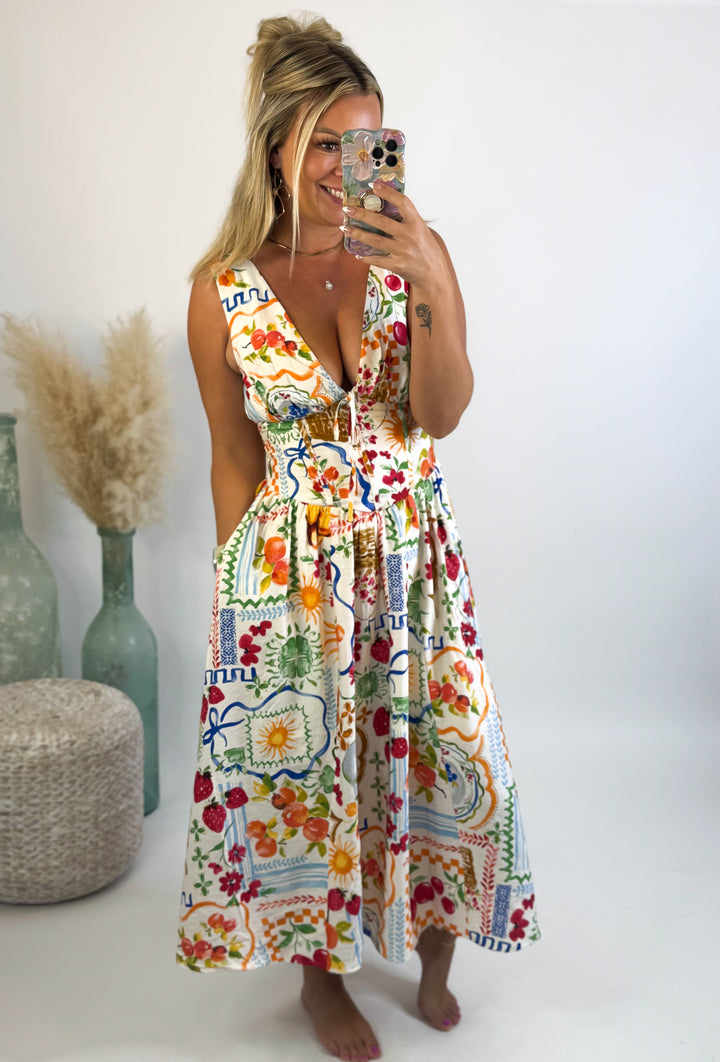 The Sweetest Thing Plunging Corset Midi Dress