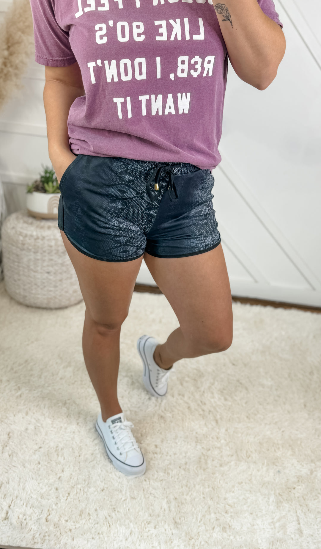 Charmer Black Snake Drawstring Shorts