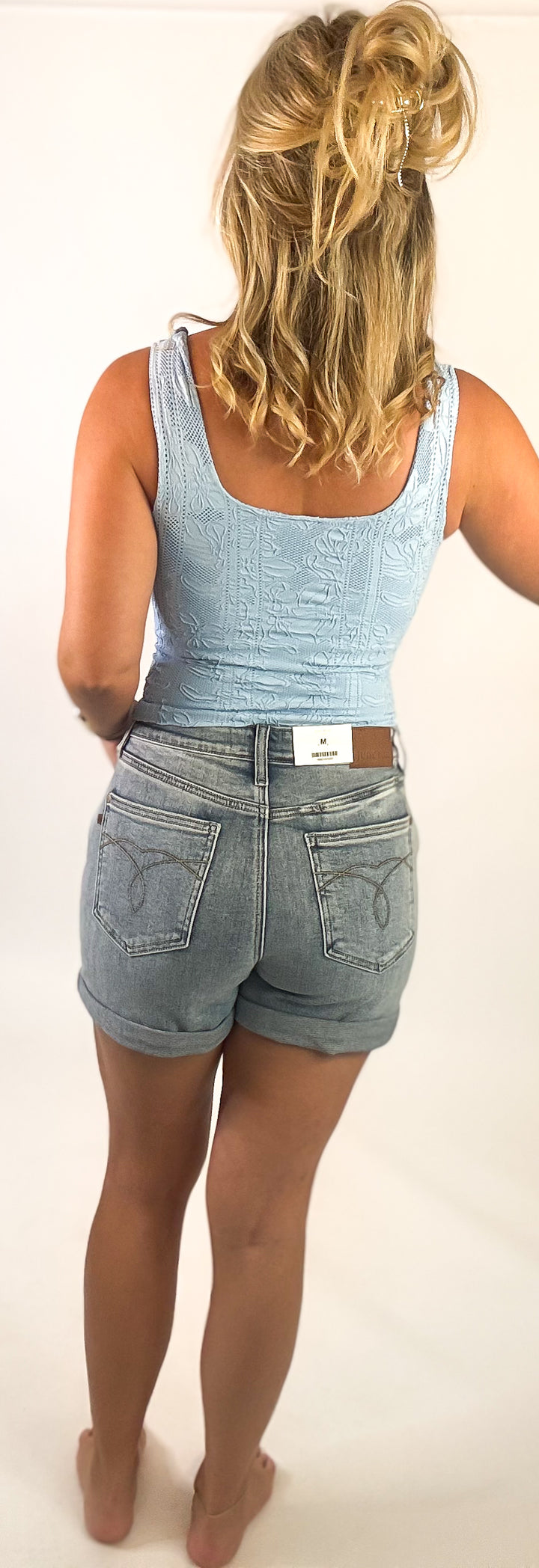 Grace Double Lace Square Crop Tank Serene Blue