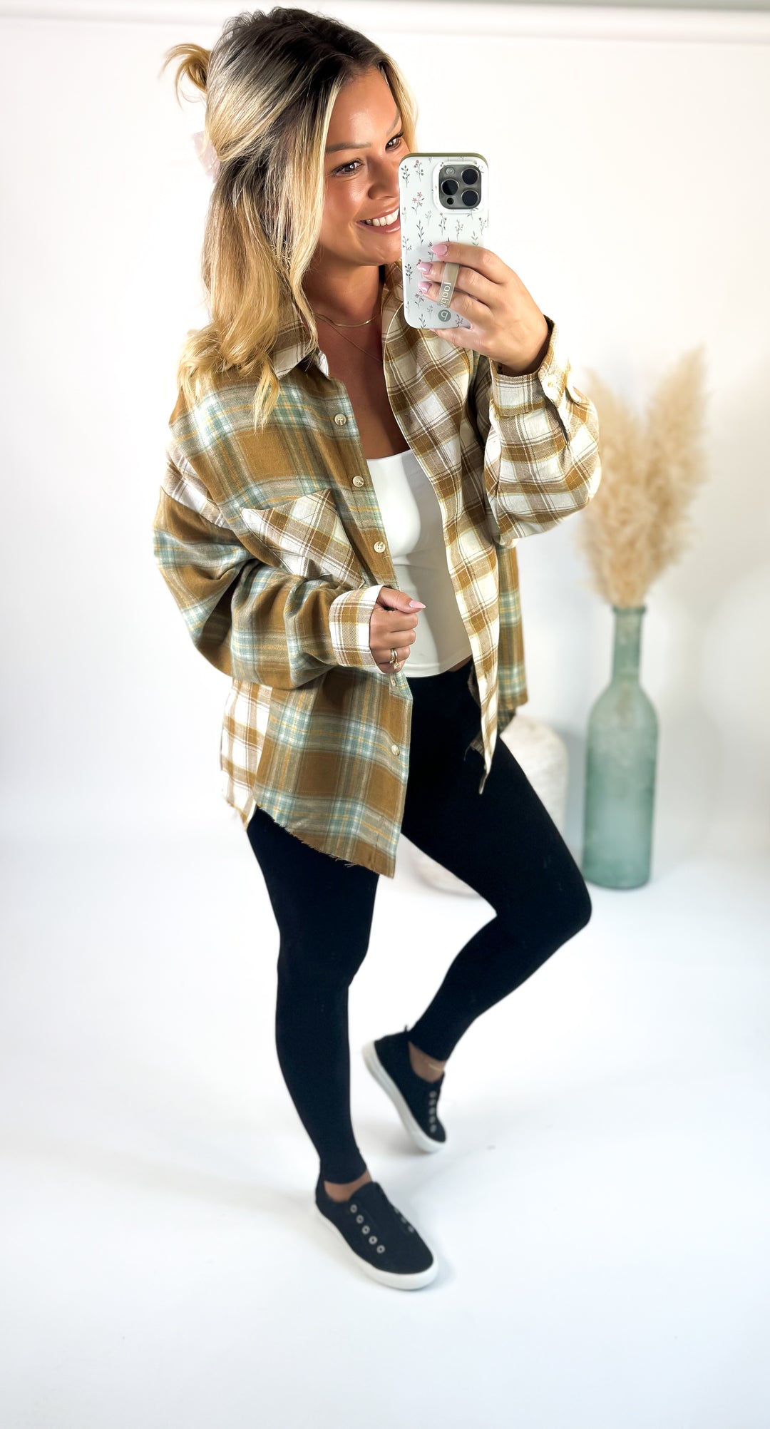 Golden Pines Plaid Button Up