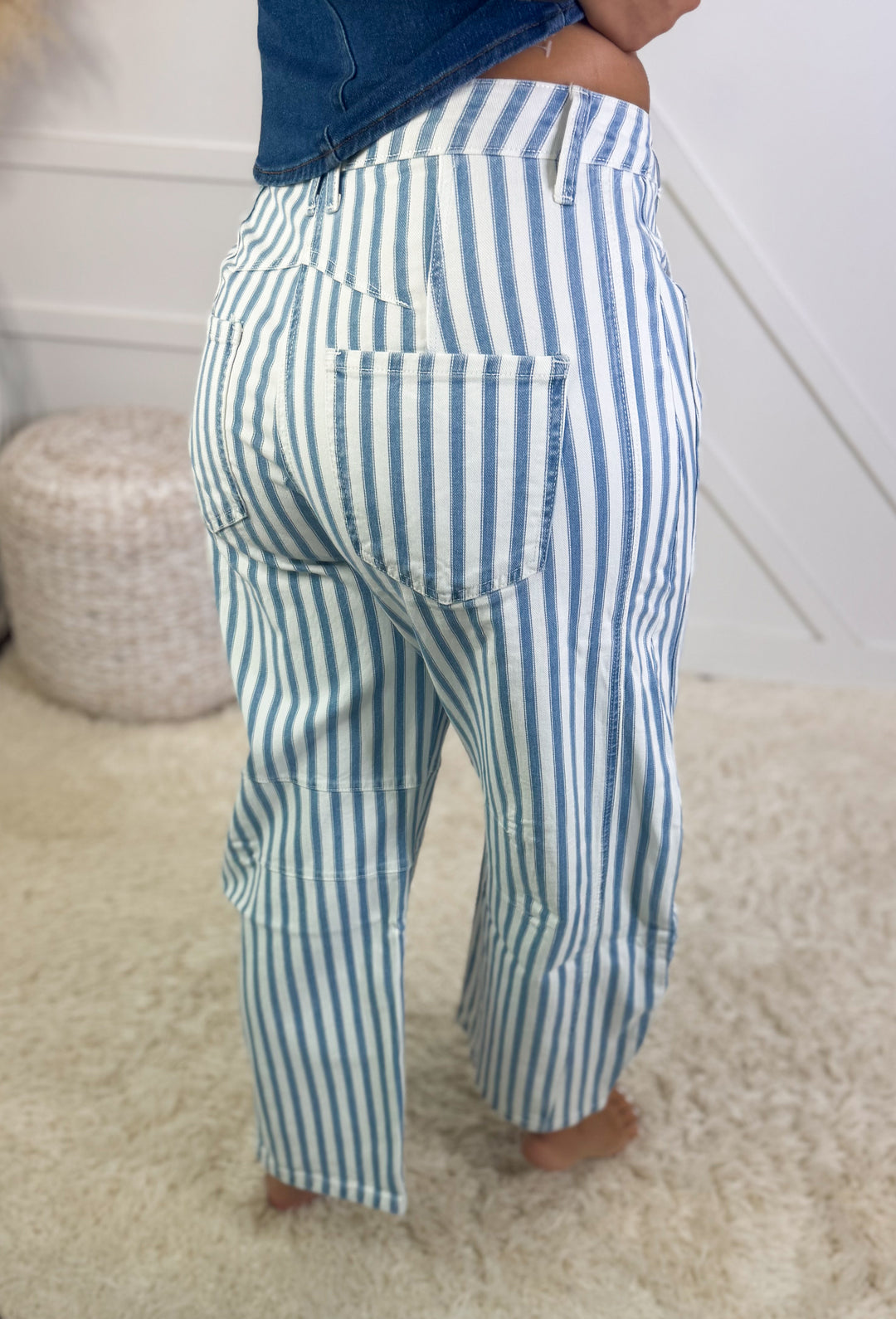Beachy Stripe Barrel Jean