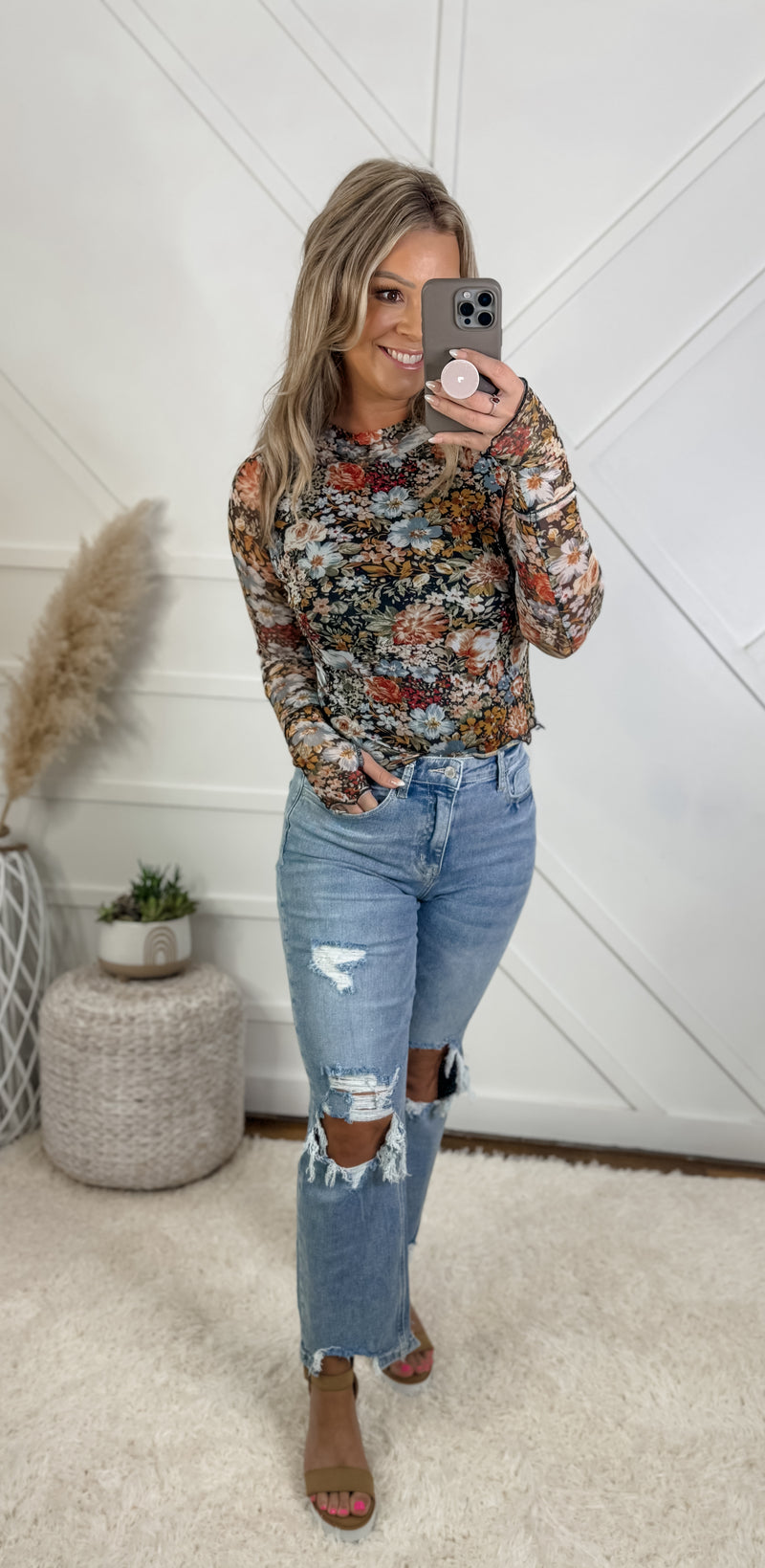 Follow Your Heart Floral Mesh Top