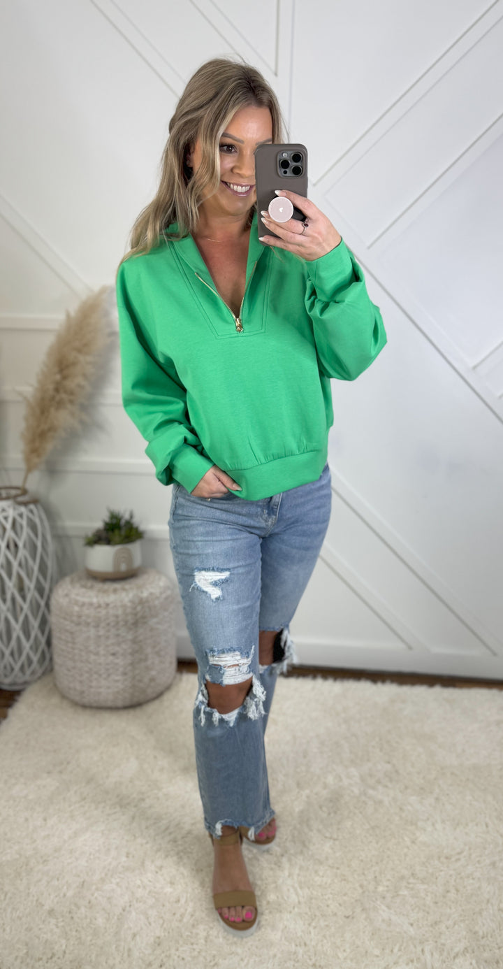 Chloe Half Zip Up Sweatshirt Kelly Green