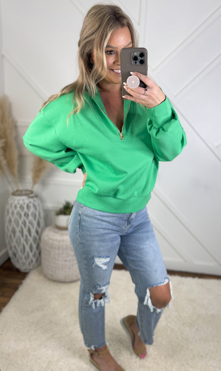 Chloe Half Zip Up Sweatshirt Kelly Green
