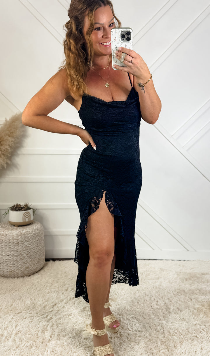 Noir Elegance Hi Lo Maxi Dress