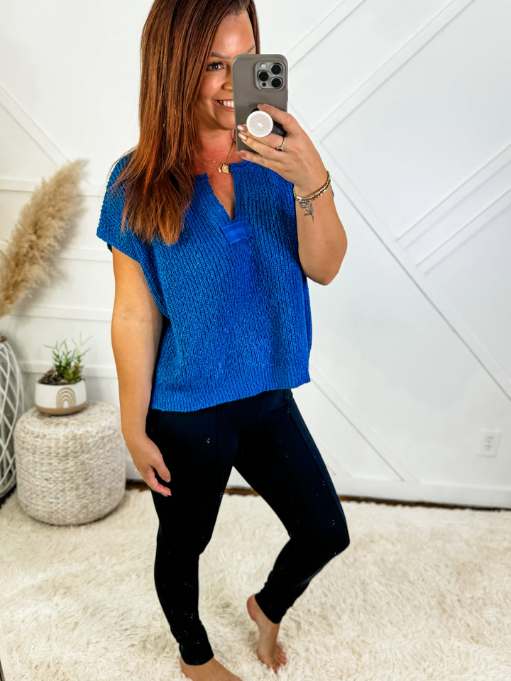 Phoebe Split Neck Side Slit Knit Top