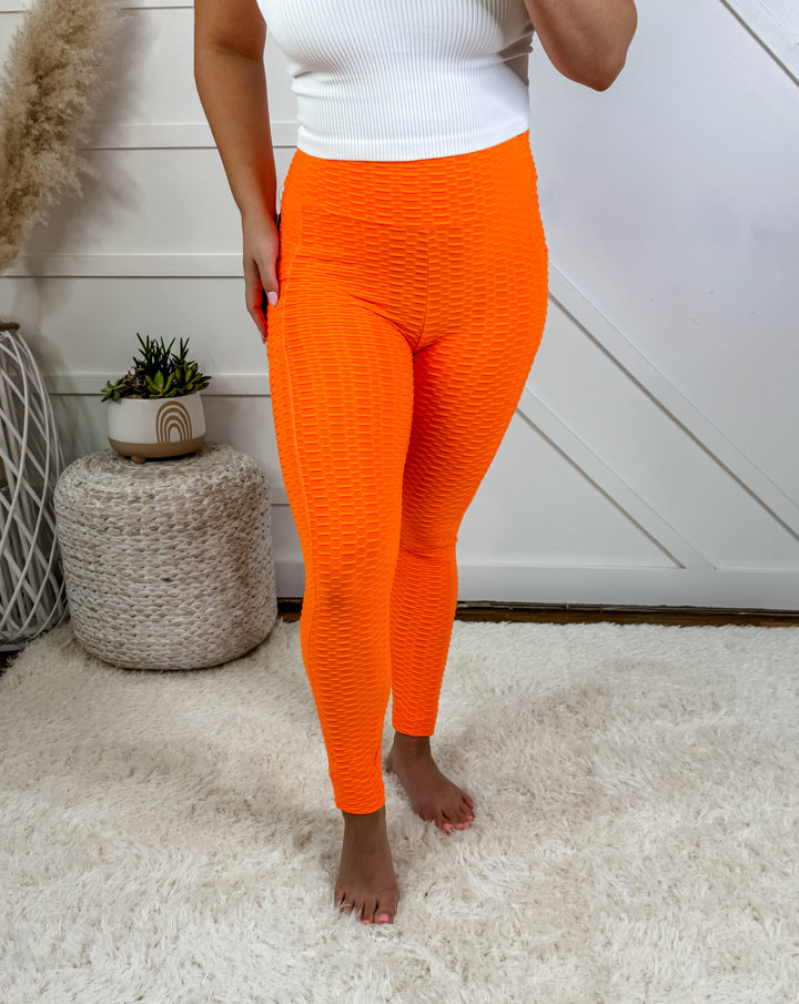 Gym Goals Butt Lifting Leggings Neon Orange