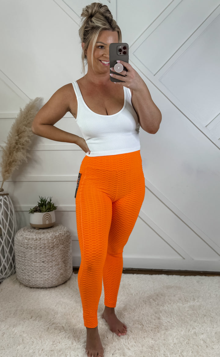Gym Goals Butt Lifting Leggings Neon Orange