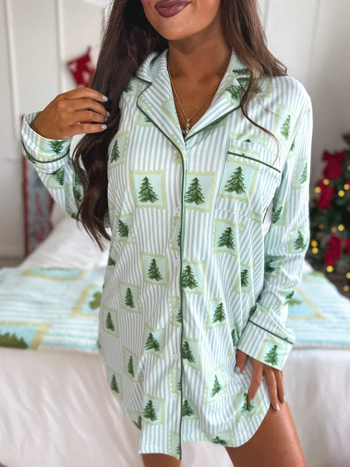 BIRDIE Long Sleeve Sleep Dress in O Christmas Tree