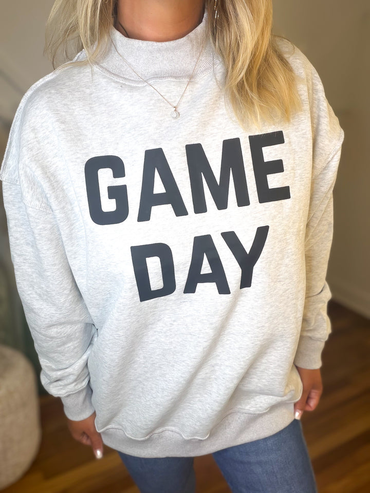 Game Day & Sunday Funday Reversible Mock Neck Sweatshirt Light Grey