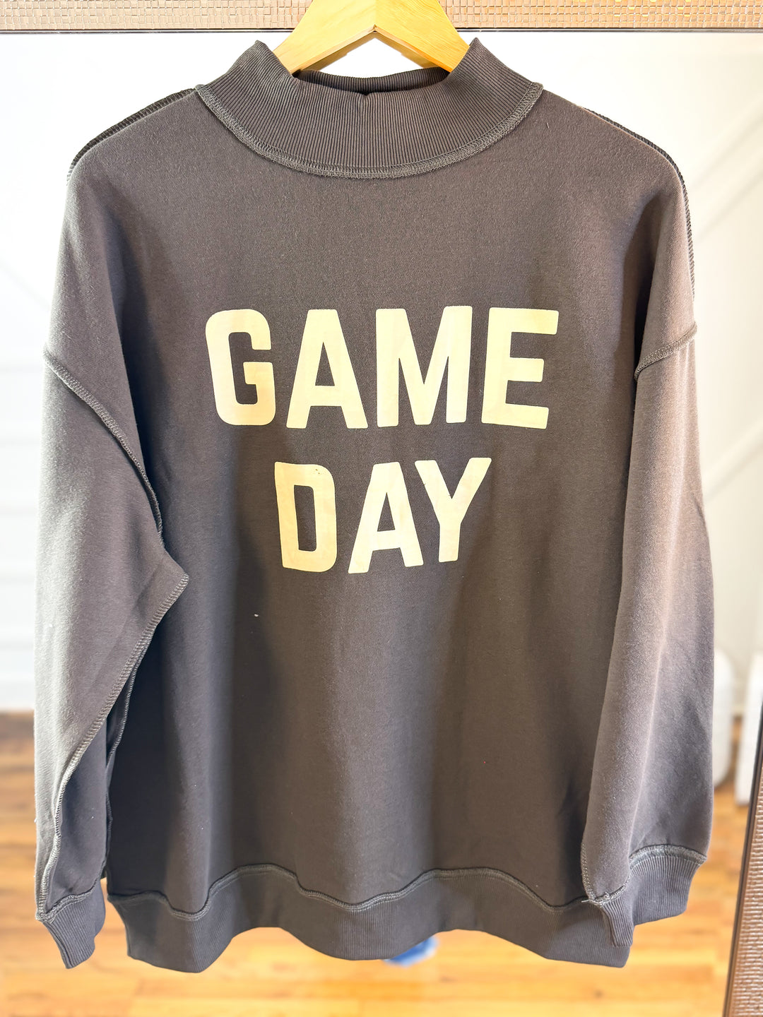 Game Day & Sunday Funday Reversible Mock Neck Sweatshirt Dark Grey