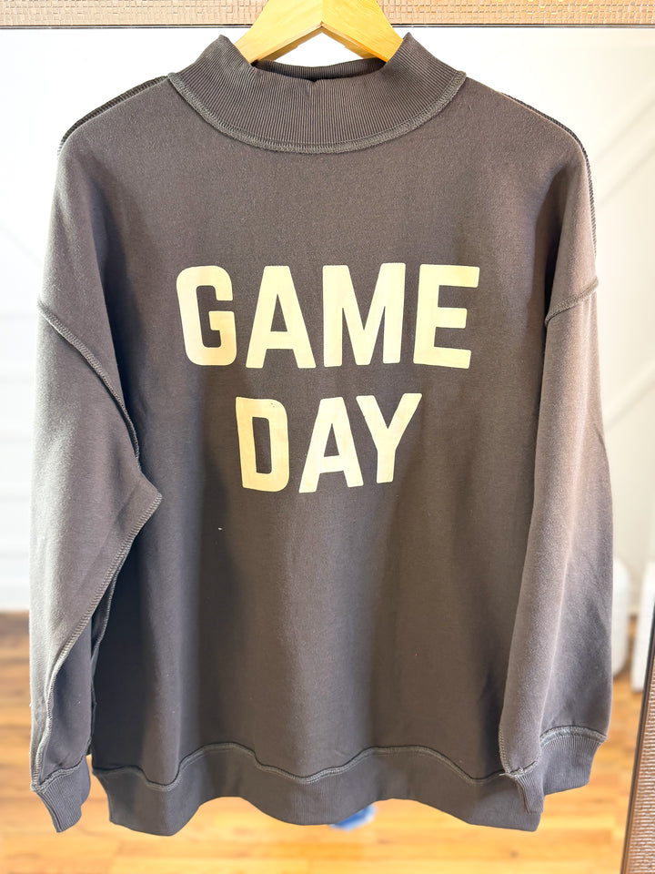 Game Day & Sunday Funday Reversible Mock Neck Sweatshirt Dark Grey
