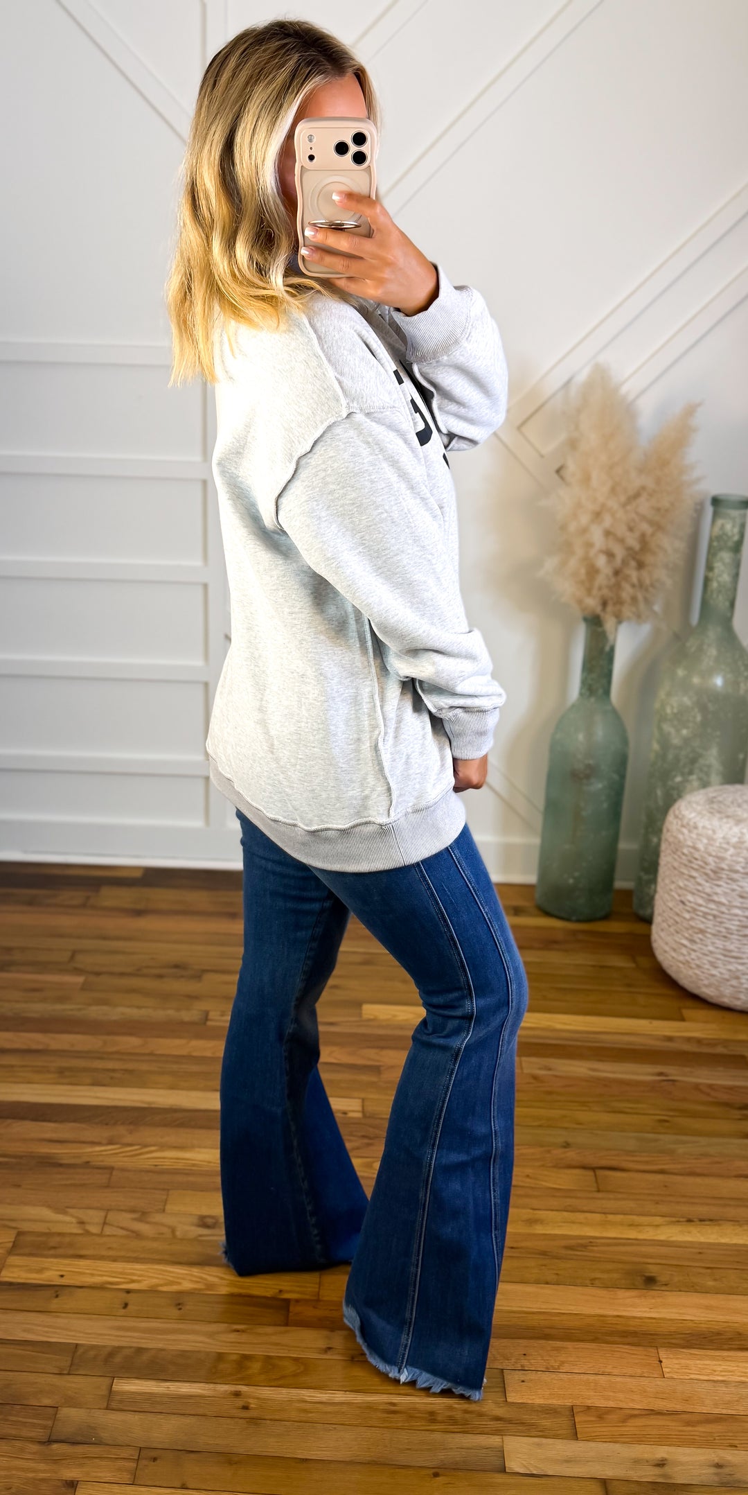 Game Day & Sunday Funday Reversible Mock Neck Sweatshirt Light Grey