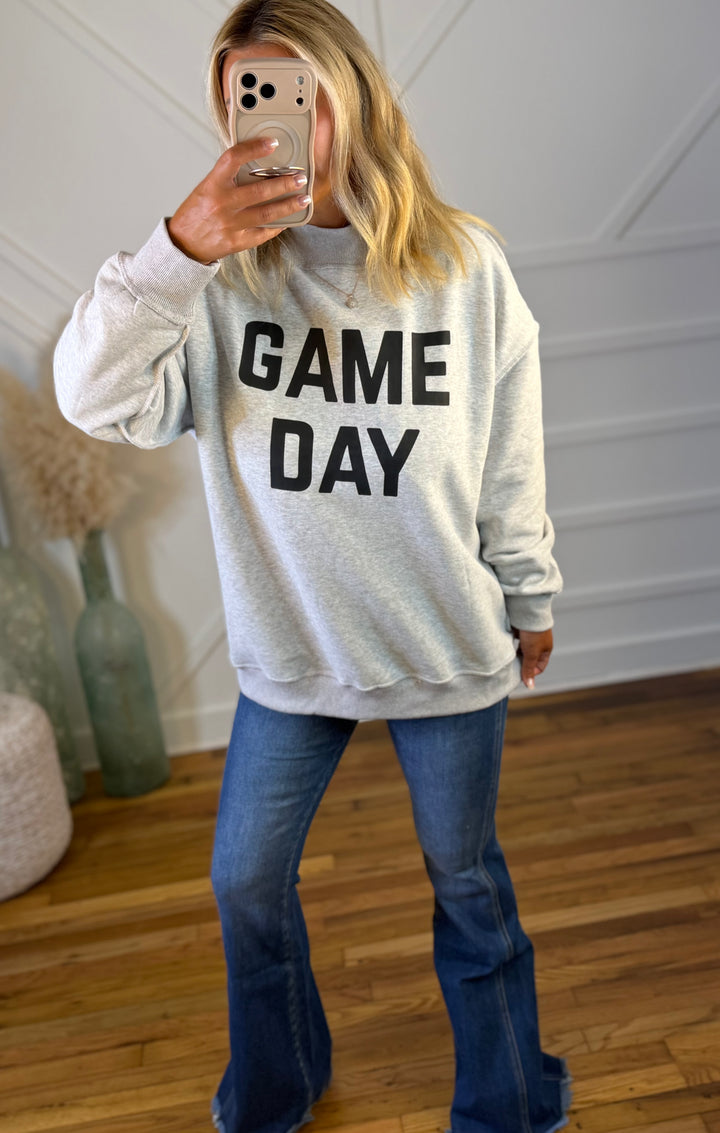 Game Day & Sunday Funday Reversible Mock Neck Sweatshirt Light Grey