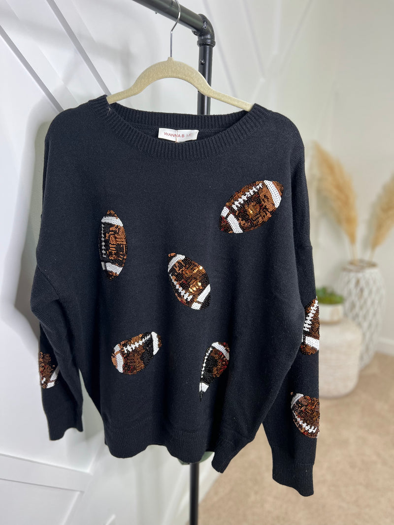 Football Sequin Sweater Black