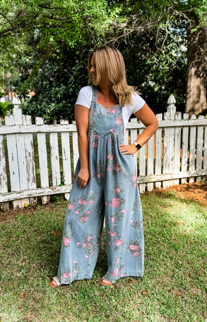 Vintage Wildflower Denim Overalls