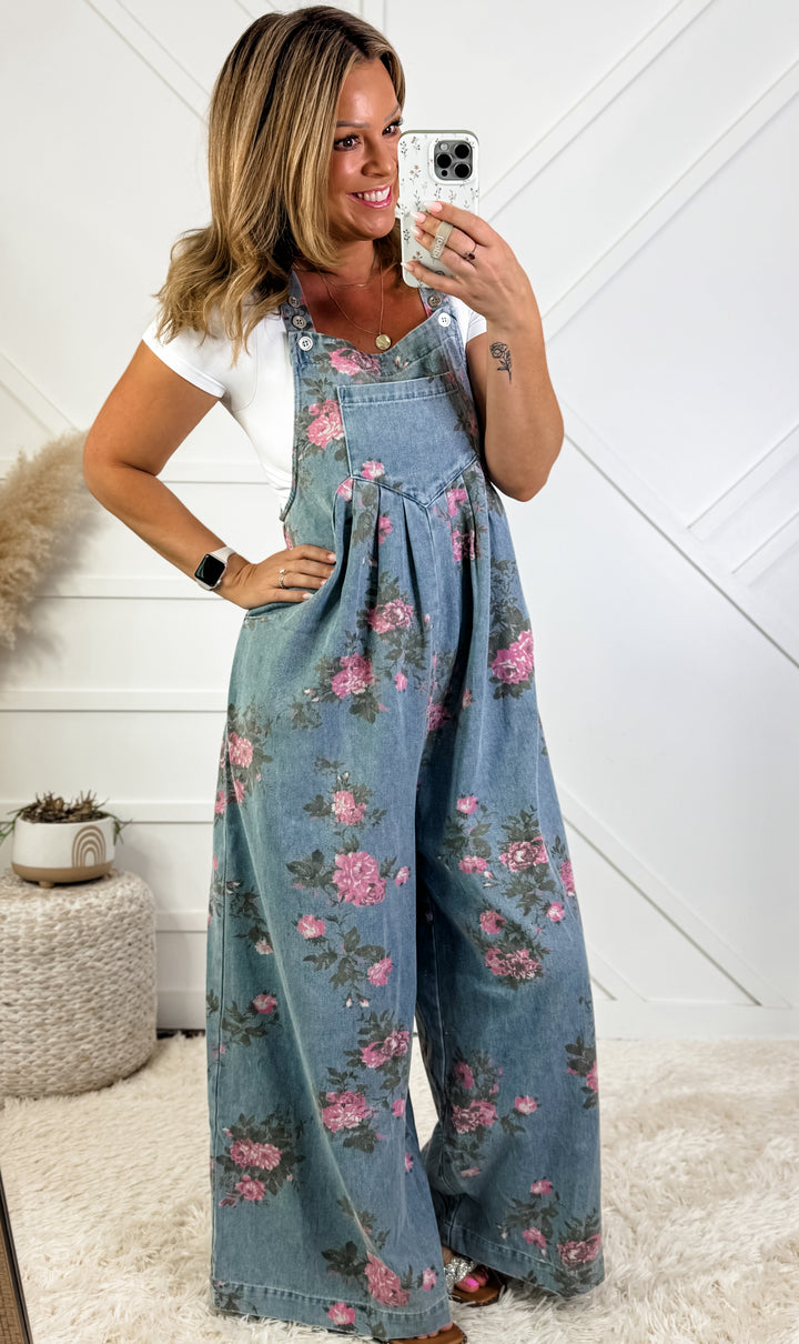 Vintage Wildflower Denim Overalls