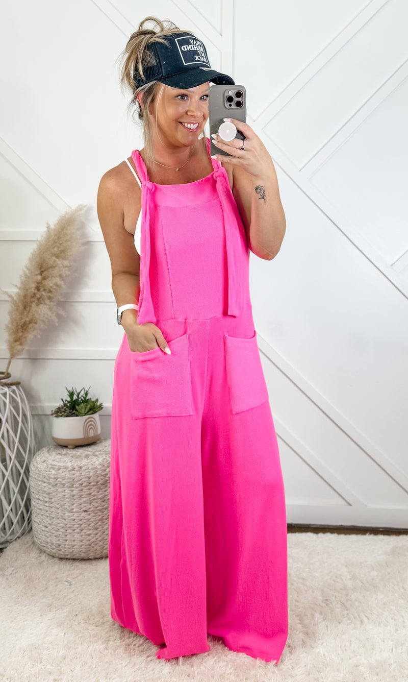 Kristen Overall Style Wide Leg Solid Ribbed Jumpsuit