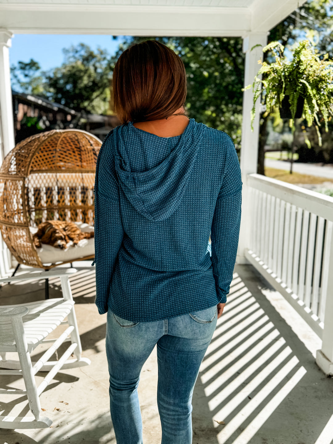 Carmen Waffle Knit V Neck Hoodie