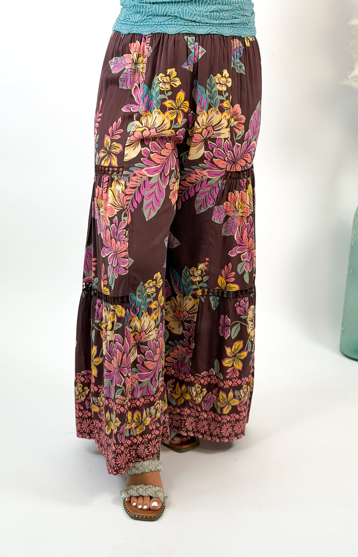 Black Cherry Blossom Palazzo Wide Leg Pant