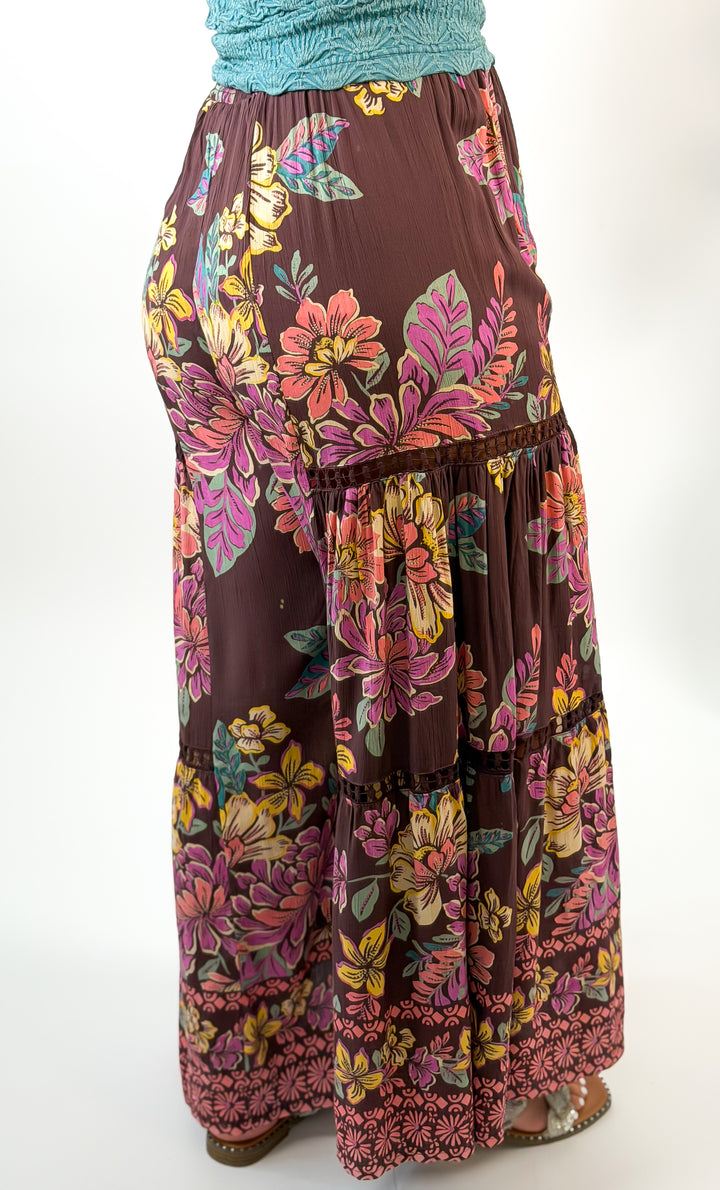 Black Cherry Blossom Palazzo Wide Leg Pant