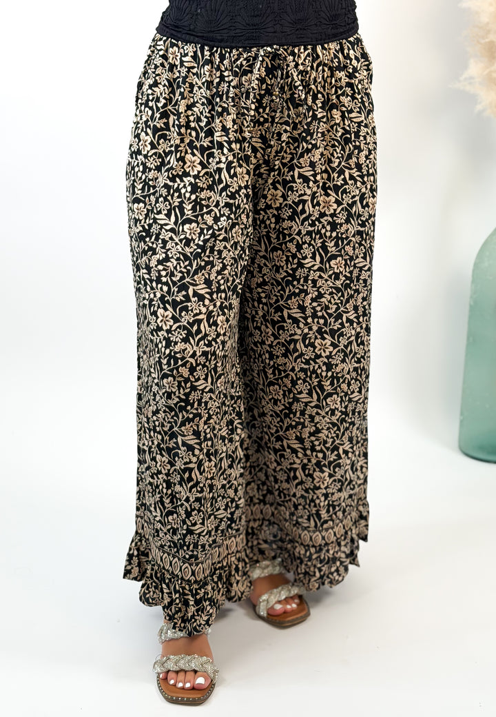 Midnight Meadow Floral Wide Leg Palazzo Pants