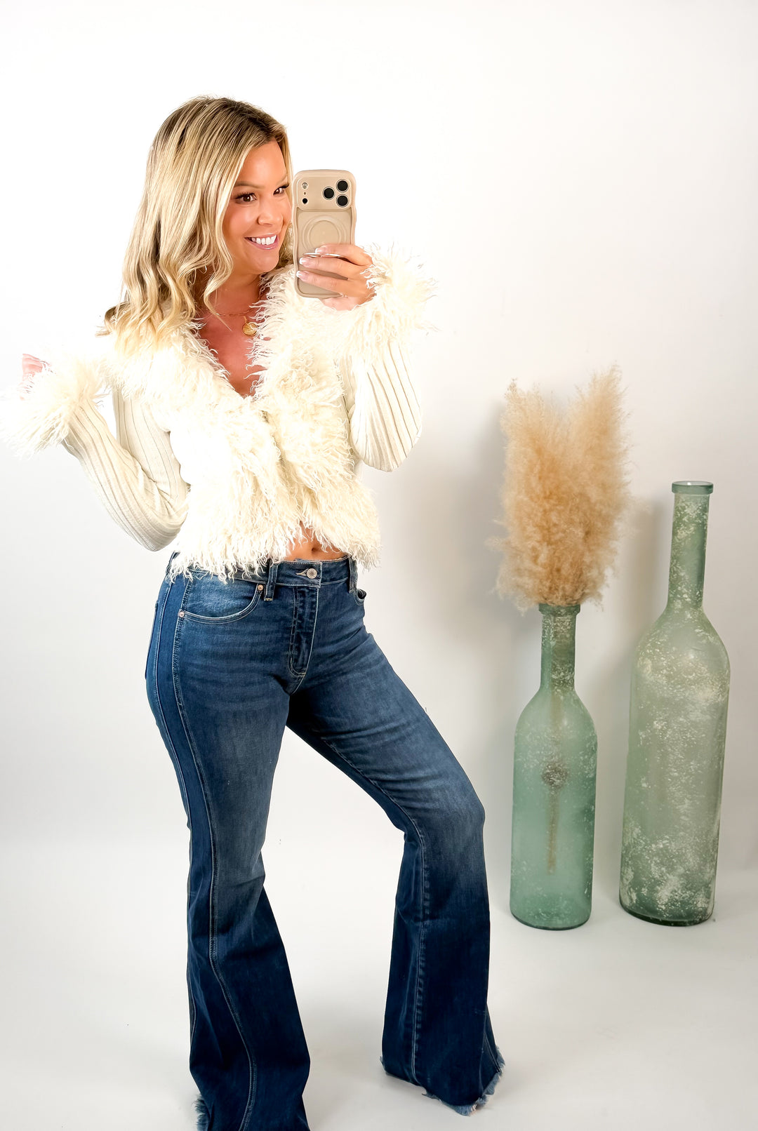 All Eyes On Me Ivory Faux Fur Trim Cardigan